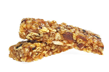 Healthy cereal bar isolated on white background