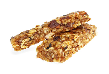 Healthy cereal bar isolated on white background