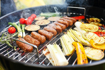grilled kebab and vegetables