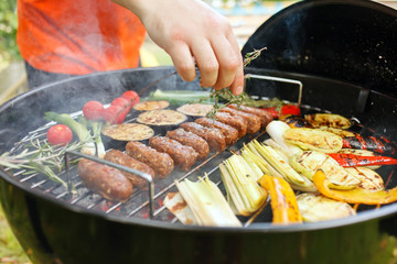 grilled kebab and vegetables