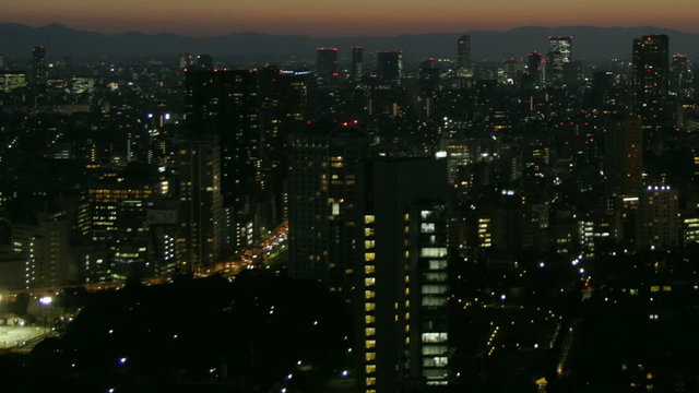 High angle aerial shots of metropolitan Tokyo.