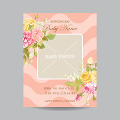 Baby Arrival Card with Photo Frame - Blossom Flowers Theme