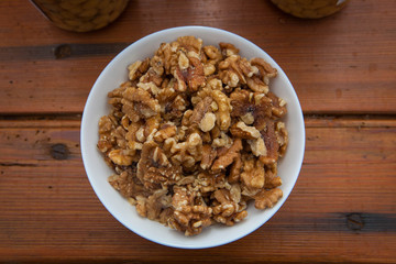 bowl of shelled organic walnuts