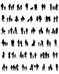 Black silhouettes of walking families , vector