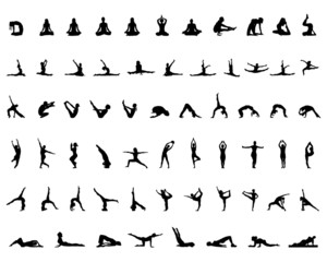 Fototapeta na wymiar Silhouettes of yoga and gymnastics, vector