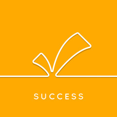 Check mark or tick icon with shadow in orange background