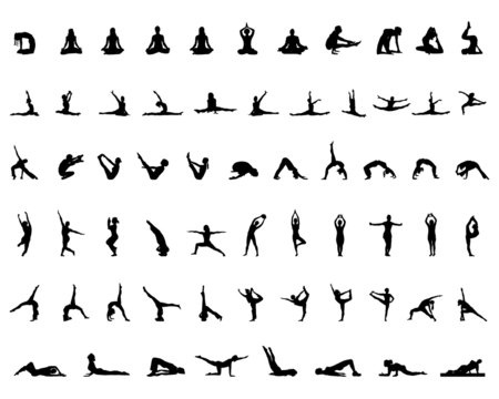 Silhouettes of yoga and gymnastics, vector