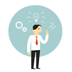 Businessman pointing at light bulb as having an idea symbol
