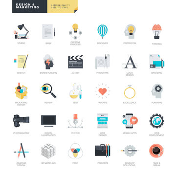 Set of modern flat design icons for graphic and web designers