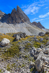Rocks in Tre Cime National Park, Dolomites Mountains, Italy