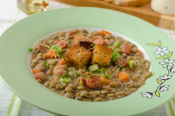 Lentil soup with Viennese sausage
