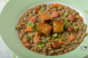 Lentil soup with Viennese sausage