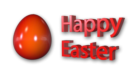 Happy Easter message with red egg on white background