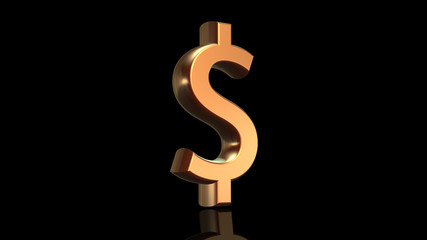 Dollar sign in gold isolated on black background