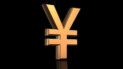 Obraz premium Yen sign in gold isolated on black background