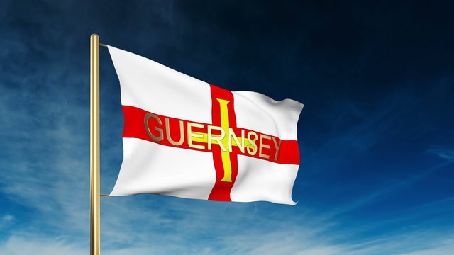 Guernsey flag slider style with title. Waving in the wind with