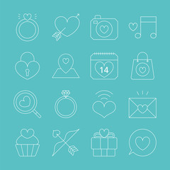 valentine's day line icon set