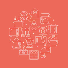 Kitchen line icon circle set