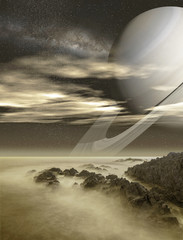 Saturn viewed from Titan moon © Stockbym
