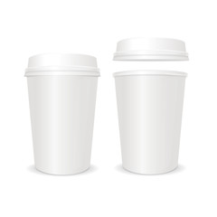 Vector empty coffee paper cup with lid set.