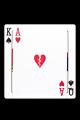 Playing cards hearts concept for divorce or gambling