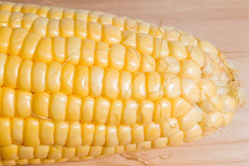 close-up fresh corn from garden on wood cutting boards in thaila