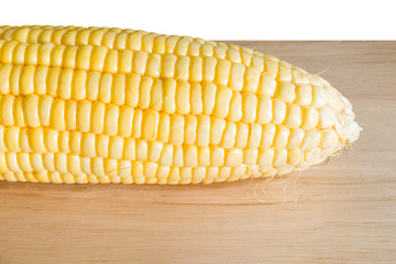close-up fresh corn from garden on wood cutting boards in thaila