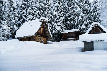 Snowy view, Takayama, Japan in winter season.