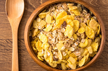 Corn flakes and oat. Top view