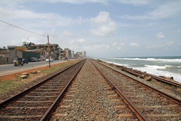 Fototapeta na wymiar スリランカの海岸線沿いを走る線路