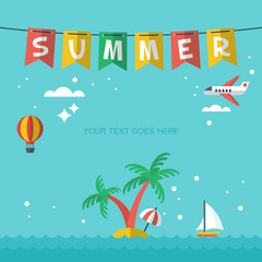 Summer holiday vacation poster template design with flat modern