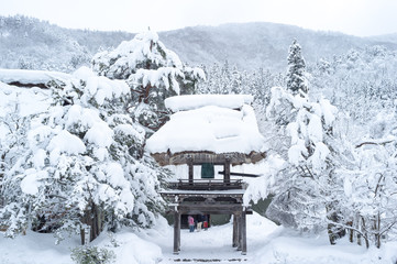 Obraz premium Snowy view, Takayama, Japan in winter season.
