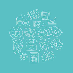 Business finance line icon circle set