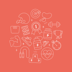 Sport line icon circle set