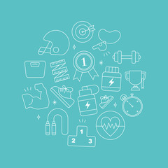 Sport line icon circle set