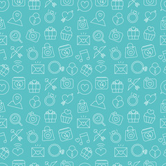 valentine's day line icon pattern set