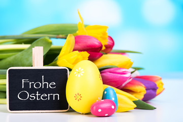 ostergruß mit tulpenstrauß