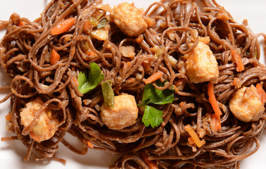 Japan saba noodles with chicken and vegetables
