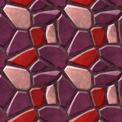 Seamless pavement mosaic pattern of pink and red sharp stones