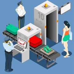 Airport Security Vector Isometric Scanner Police Luggage
