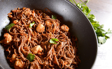 Japan saba noodles with chicken and vegetables