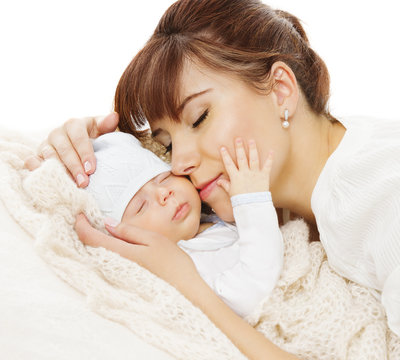 Mother Newborn Baby Family Portrait, Mom with New Born Kid