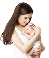 Mother Newborn Baby Family Portrait, Mom Embracing New Born Kid © inarik