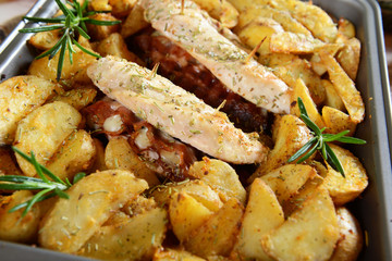 Chicken loins stuffed with bacon and gorgonzola