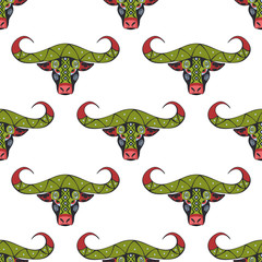 African Buffalo seamless pattern.