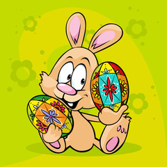 bunny hold easter egg isolated on green background