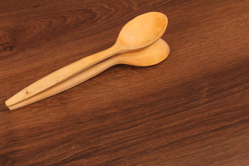 The wood spoon on the wood for healthy