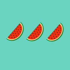 Watermelon slice cut with seed row set Flat icon Summer blue 