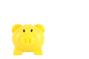 Yellow piggy bank isolated on white background, clipping path in