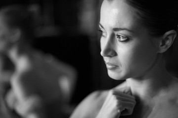 Closeup portrait of an actress behind the scenes